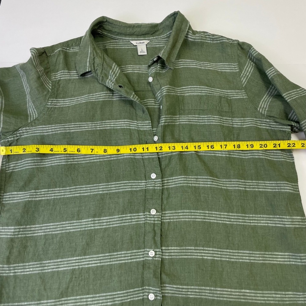 L.L.Bean Green Striped 100% Linen Button Down Shirt Womens Large Petite - Picture 12 of 15
